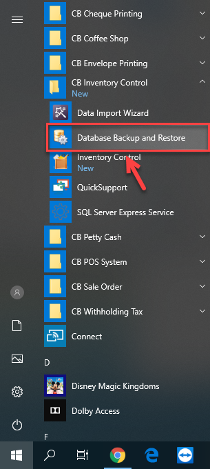 เปิดโปรแกรม โดยคลิกที่ Database Backup and Restore