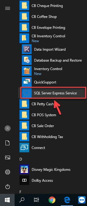 คลิกที่ SQL Server Express Service